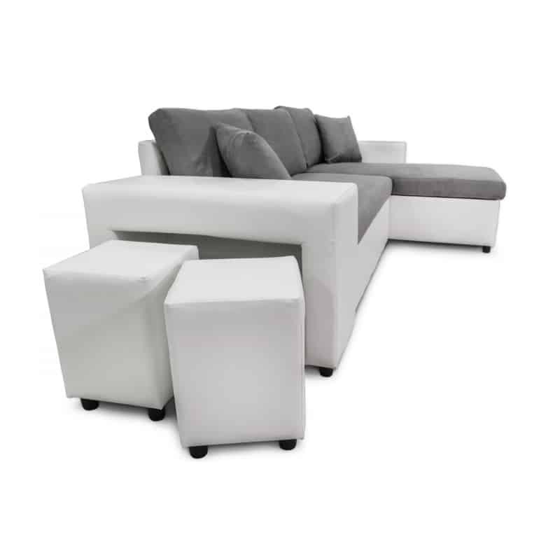 Corner sofa 3 places ottoman left shelf right FABIO (Grey, white) - image 55619