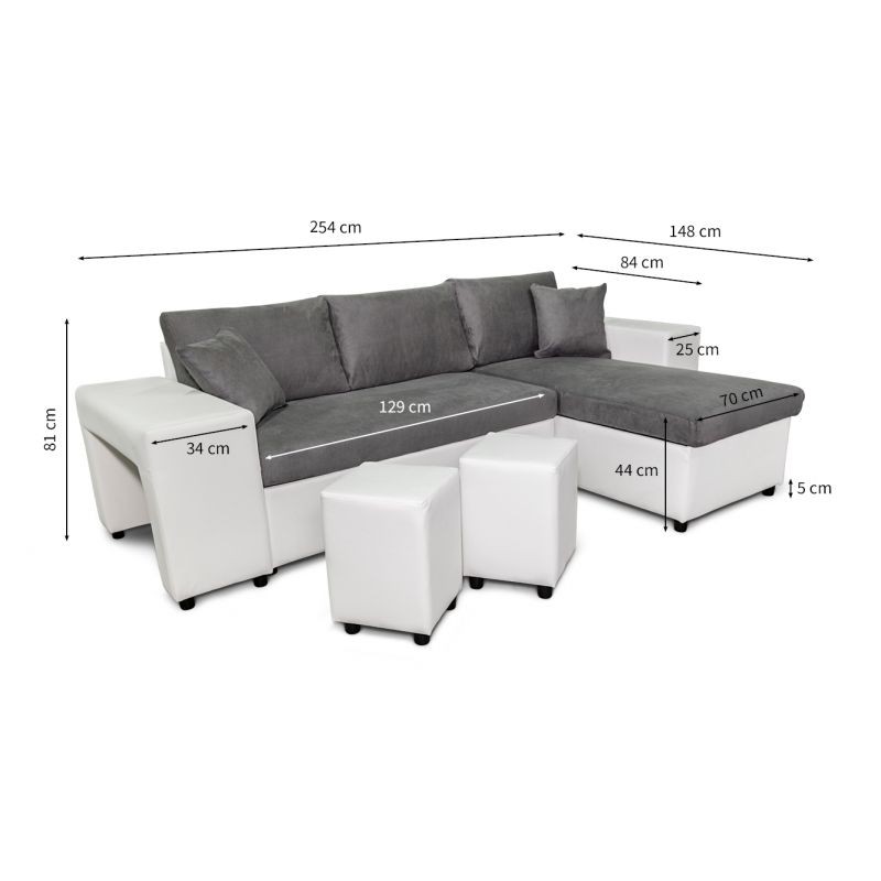 Corner sofa 3 places ottoman left shelf right FABIO (Grey, white) - image 55625