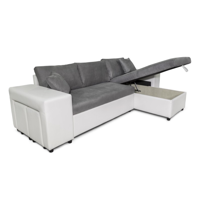 Corner sofa 3 places ottoman left shelf right FABIO (Grey, white) - image 55630
