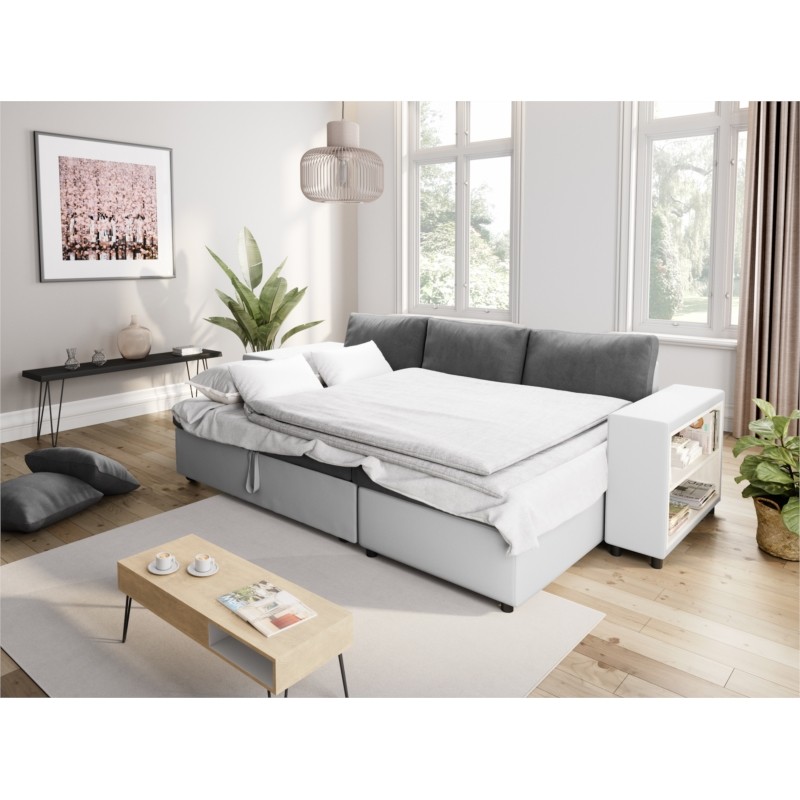 Corner sofa 3 places ottoman left shelf right FABIO (Grey, white) - image 55631
