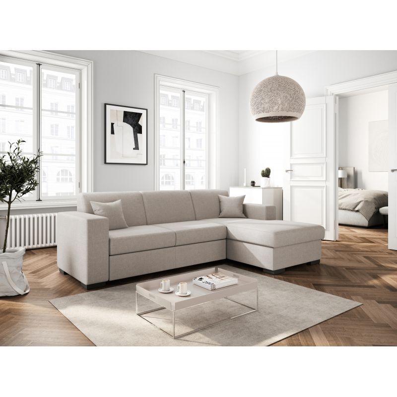 Convertible corner sofa 4 places fabric Right Angle CARIBI (Beige) - image 55650