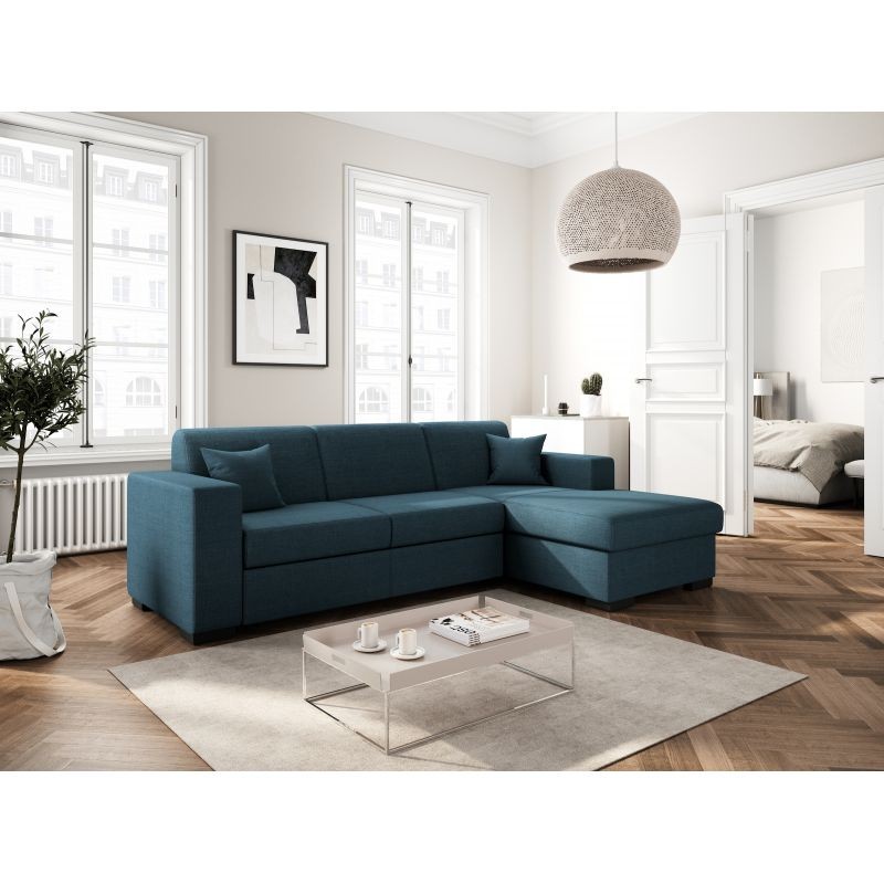 Convertible corner sofa 4 places fabric Right Angle CARIBI (Petrol blue) - image 55675