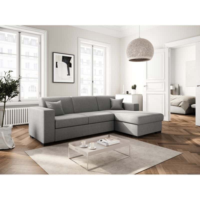 Convertible corner sofa 4 places fabric Right Angle CARIBI (Light grey) - image 55695