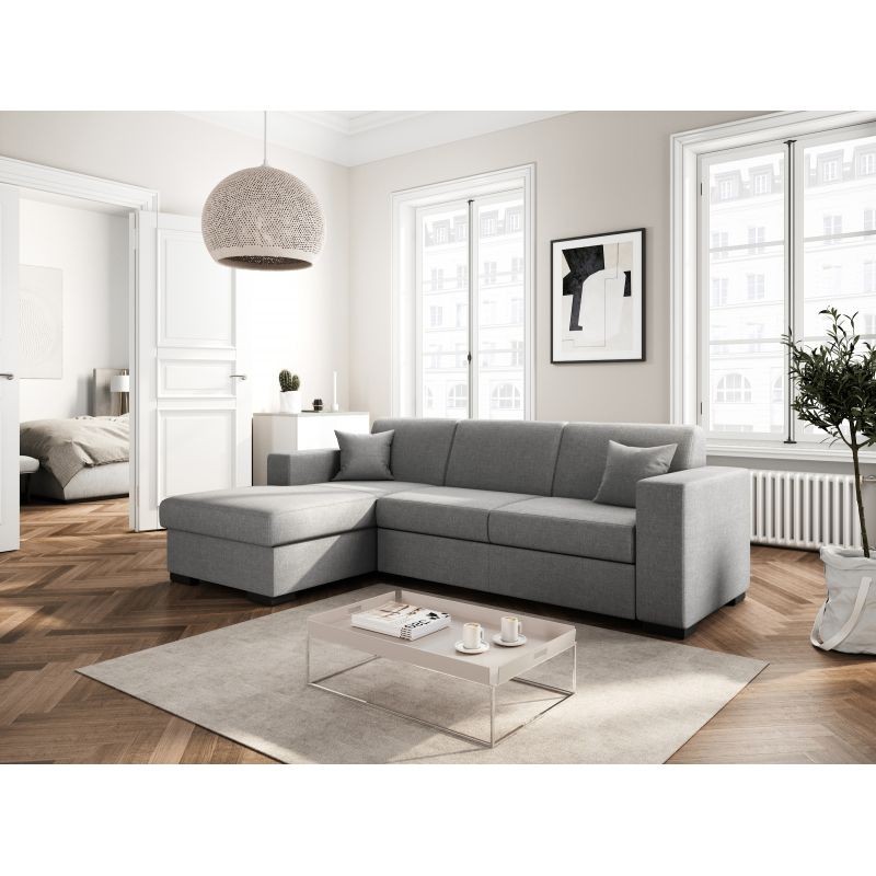 Convertible corner sofa 4 places fabric Left Corner CARIBI (Light Grey) - image 55697