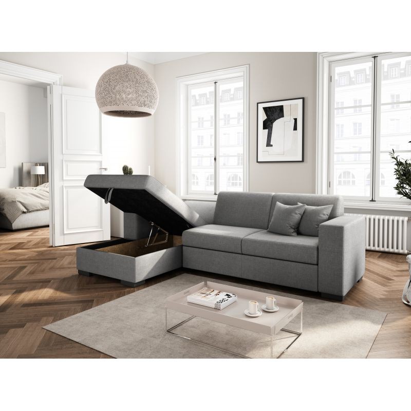 Convertible corner sofa 4 places fabric Left Corner CARIBI (Light Grey) - image 55698