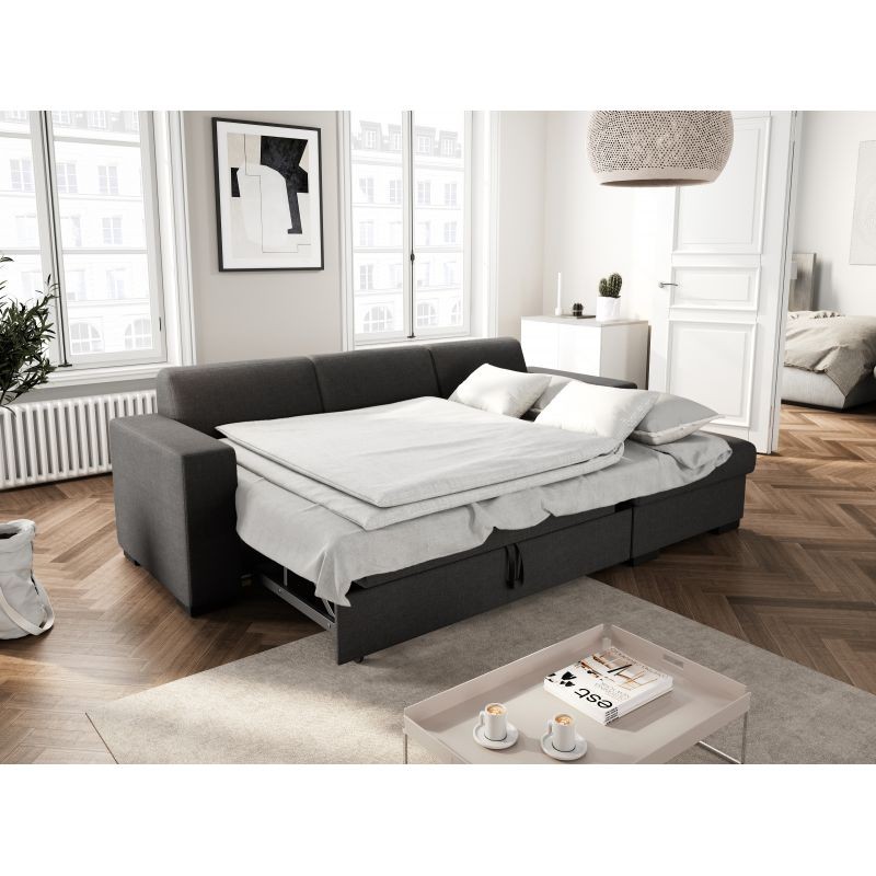 Convertible corner sofa 4 places fabric Right Angle CARIBI (Dark Grey) - image 55709