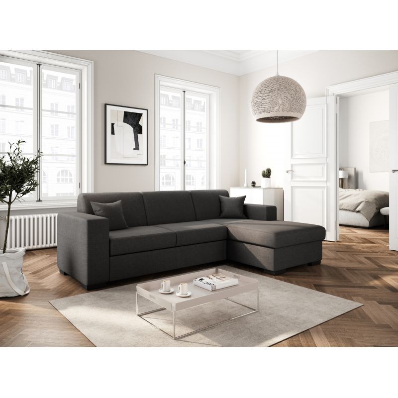 Convertible corner sofa 4 places fabric Right Angle CARIBI (Dark Grey) - image 55710