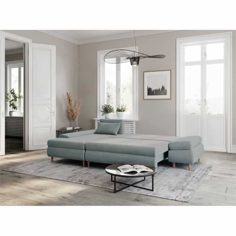 Convertible corner sofa 5 places fabric Left Corner CHAPUIS (Celadon Blue) - image 55801