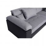 Canapé d'angle convertible 5 places tissu et simili LINA (Gris, noir)