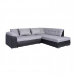 Convertible corner sofa 5 places fabric and imitation LINA (Grey, black)
