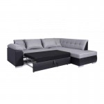 Convertible corner sofa 5 places fabric and imitation LINA (Grey, black)