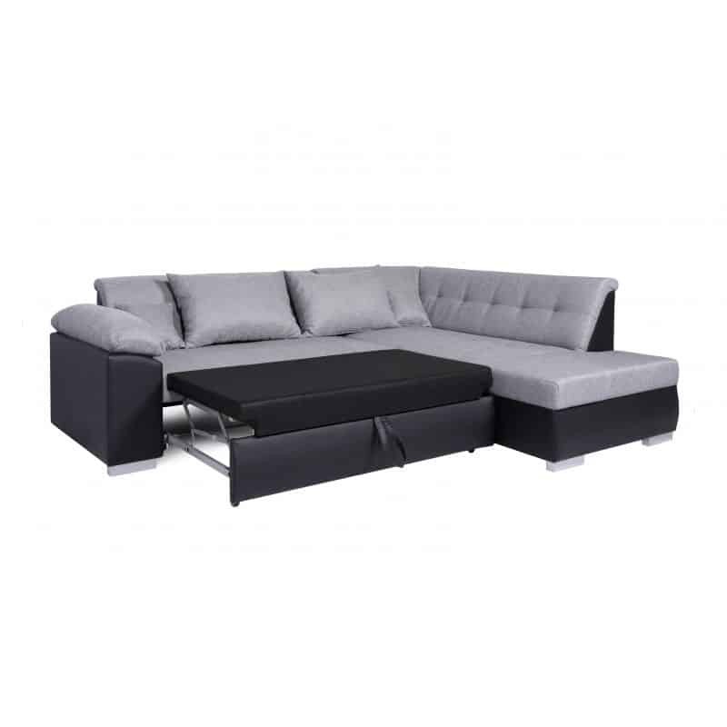 Convertible corner sofa 5 places fabric and imitation LINA (Grey, black) - image 55835