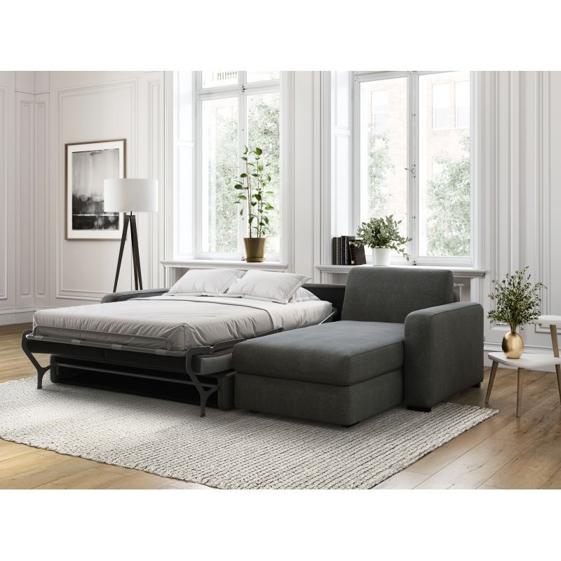 Convertible corner sofa 3 places fabric Right Angle LANDIN (Dark grey) - image 55900
