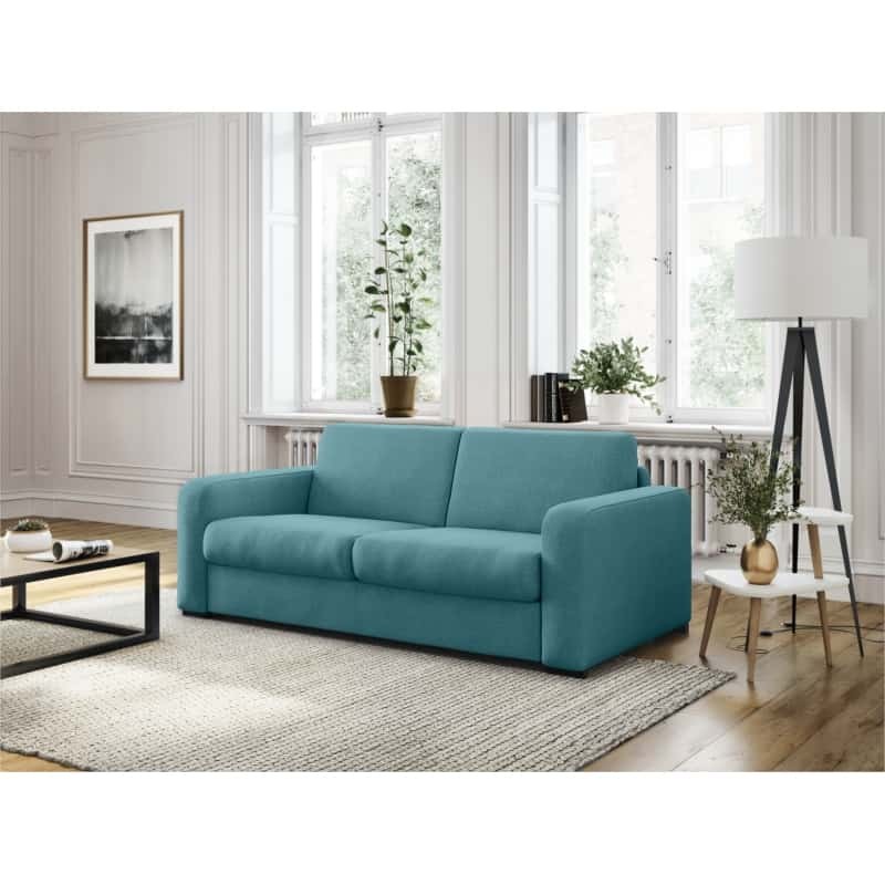  Sofa bed 3 places fabric Mattress 160 cm LANDIN (Duck blue) - image 55930