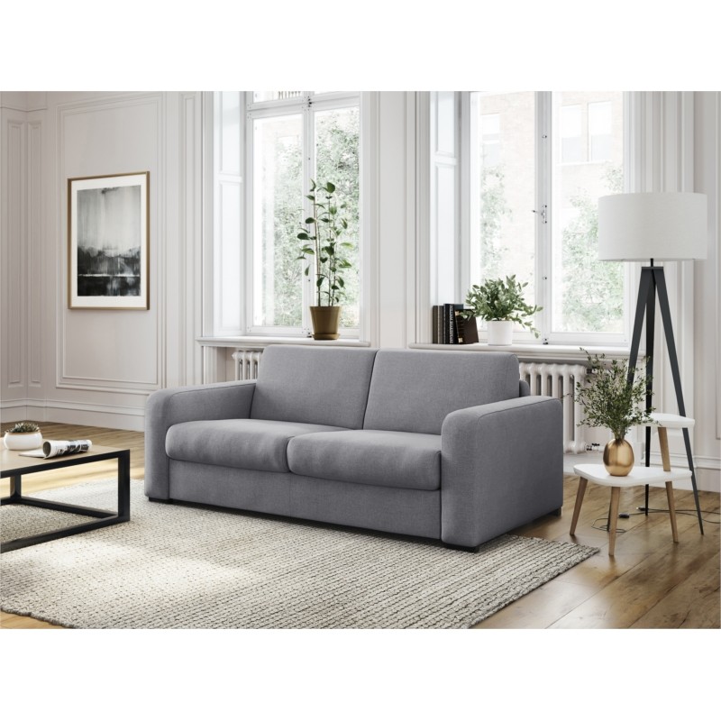  Sofa bed 3 places fabric Mattress 160 cm LANDIN (Light grey) - image 55953