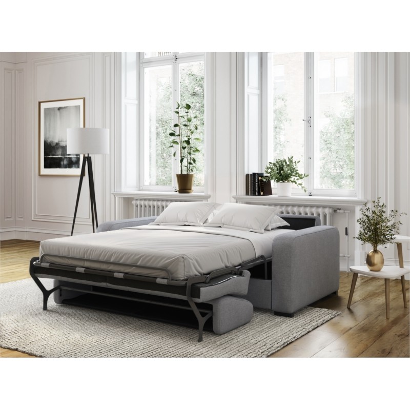  Sofa bed 3 places fabric Mattress 160 cm LANDIN (Light grey) - image 55955