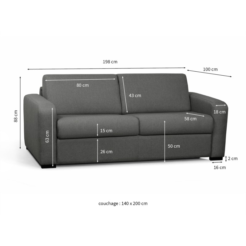  Sofa bed 3 places fabric Mattress 160 cm LANDIN (Dark grey) - image 55966