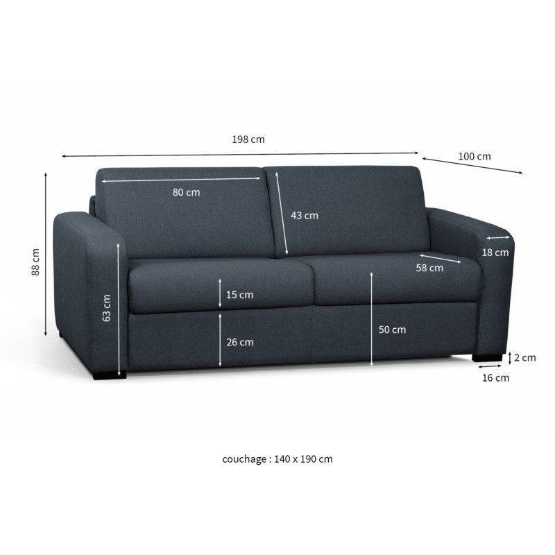 Sofa bed 3 places fabric Mattress 140 cm LANDIN (Dark blue) - image 56007