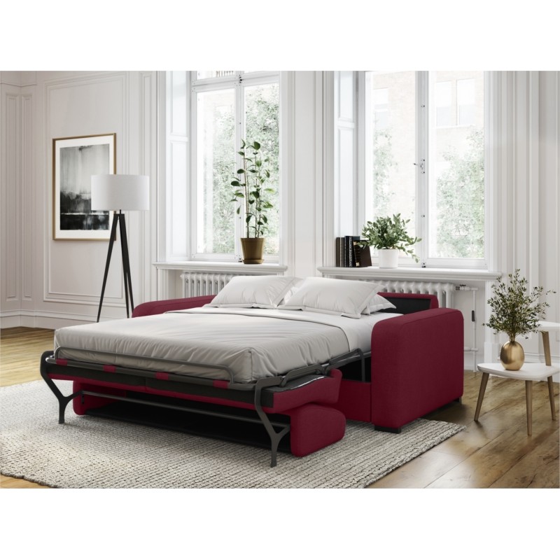 Sofa bed 3 places fabric Mattress 140 cm LANDIN (Bordeaux) - image 56013
