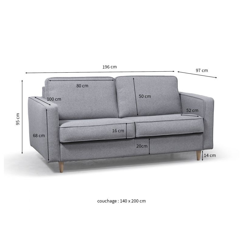 Sofa bed 3 places fabric BOLI (Light grey) - image 56089
