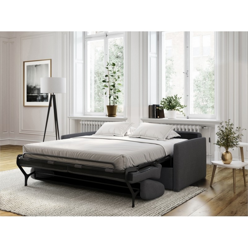 Sofa bed 3 places fabric CANDY Mattress 140cm (Dark grey) - image 56147