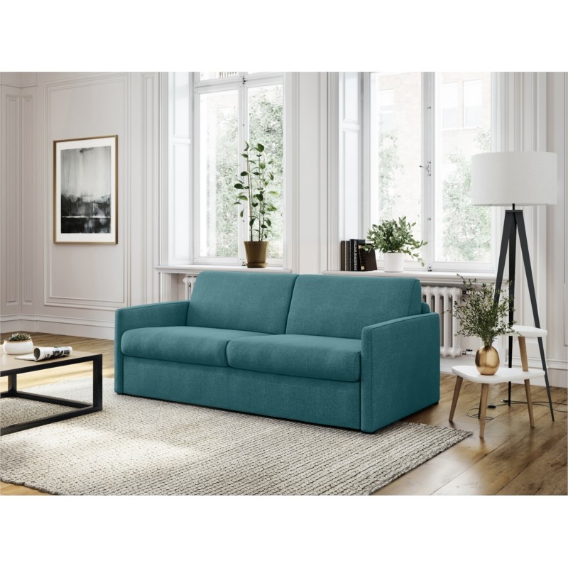 Sistema divano letto express dormire 3 posti tessuto CANDY Materasso 140 cm (Blu anatra) - image 56185