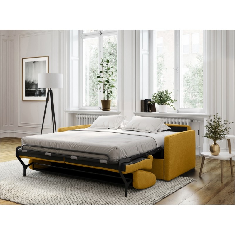 Divano letto sistema letto express dormire 3 posti tessuto CANDY Materasso 140 cm (Giallo) - image 56196