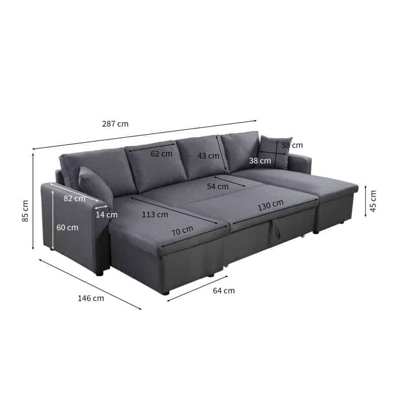 6-seater convertible corner sofa RAPHY fabric (Dark grey) - image 56204