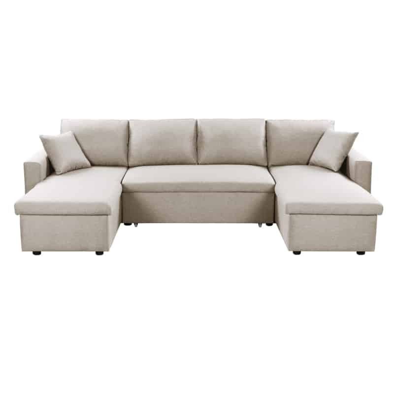 Convertible corner sofa 6 places raphy fabric (Beige) - image 56215