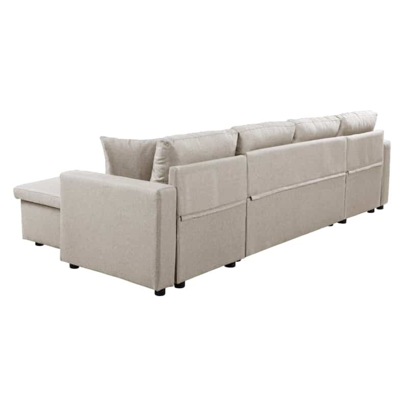 Convertible corner sofa 6 places raphy fabric (Beige) - image 56221