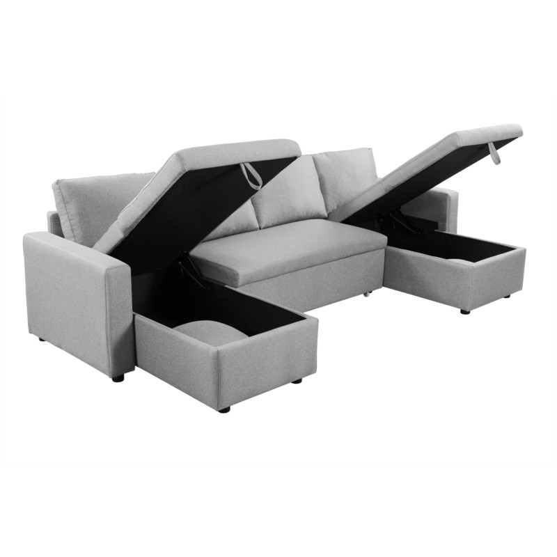 Convertible corner sofa 6 places RAPHY fabric (Light grey) - image 56233