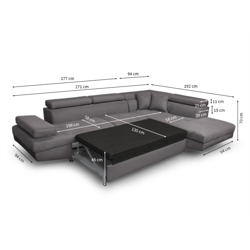 Convertible corner sofa 5 places imitation Right Angle RIO (Black) - image 56250