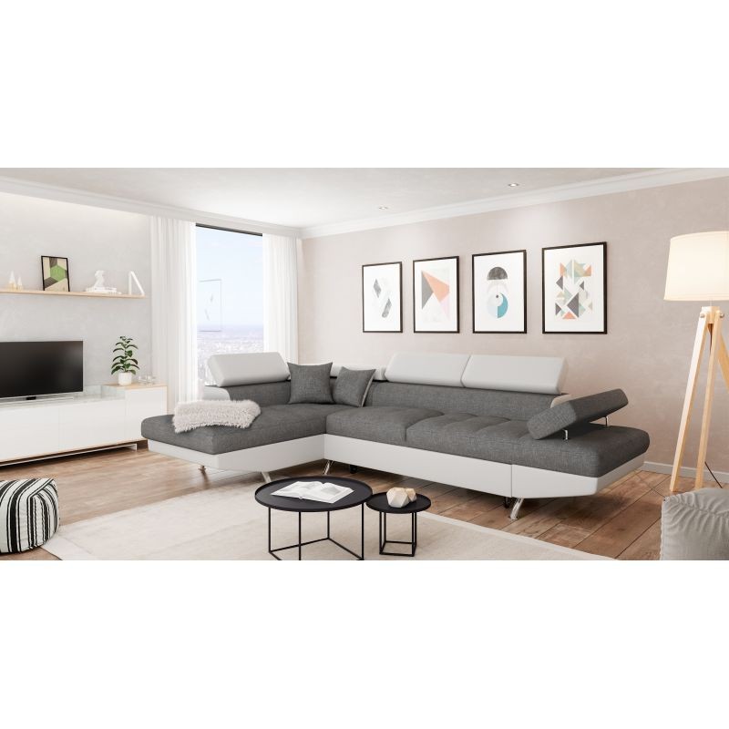 Convertible corner sofa 5 places imitation Left Angle RIO (Grey, white) - image 56269