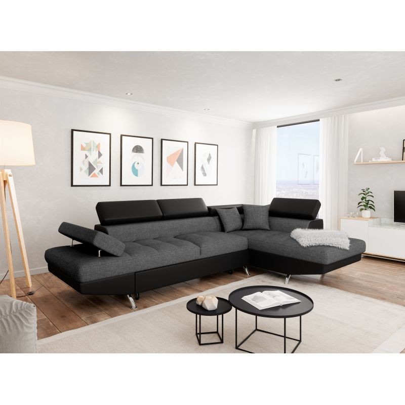 Convertible corner sofa 5 places imitation Right Angle RIO (Grey, black) - image 56280