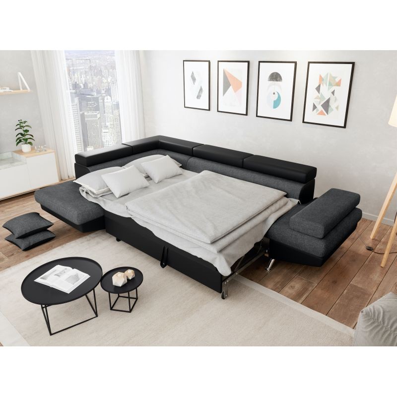 Convertible corner sofa 5 places imitation Left Angle RIO (Grey, black) - image 56293