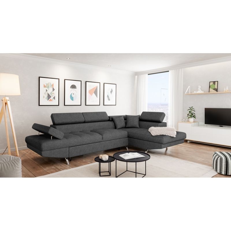 Convertible corner sofa 5 places fabric Right Angle RIO (Dark grey) - image 56316