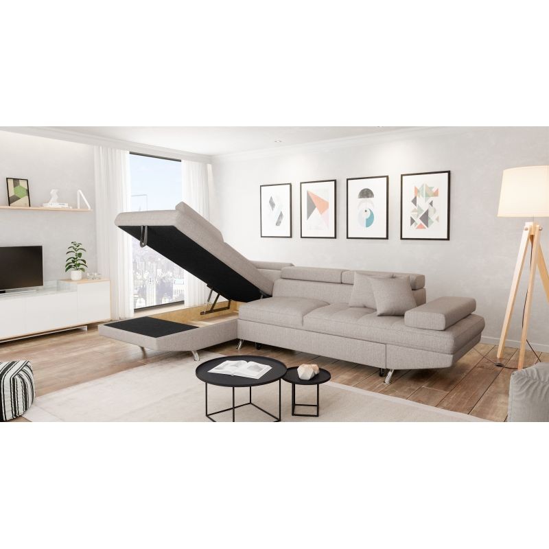 Convertible corner sofa 5 places fabric Left Corner RIO (Beige) - image 56350