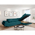 Convertible corner sofa 5 places fabric Right Angle RIO (Duck Blue)