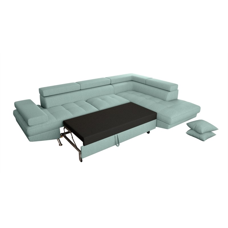Convertible corner sofa 5 places fabric Right Angle RIO (Light blue) - image 56402
