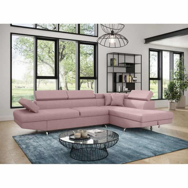Convertible corner sofa 5 places fabric Right Angle RIO (Old pink) - image 56468
