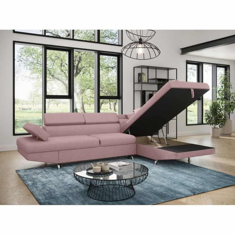 Convertible corner sofa 5 places fabric Right Angle RIO (Old pink) - image 56470