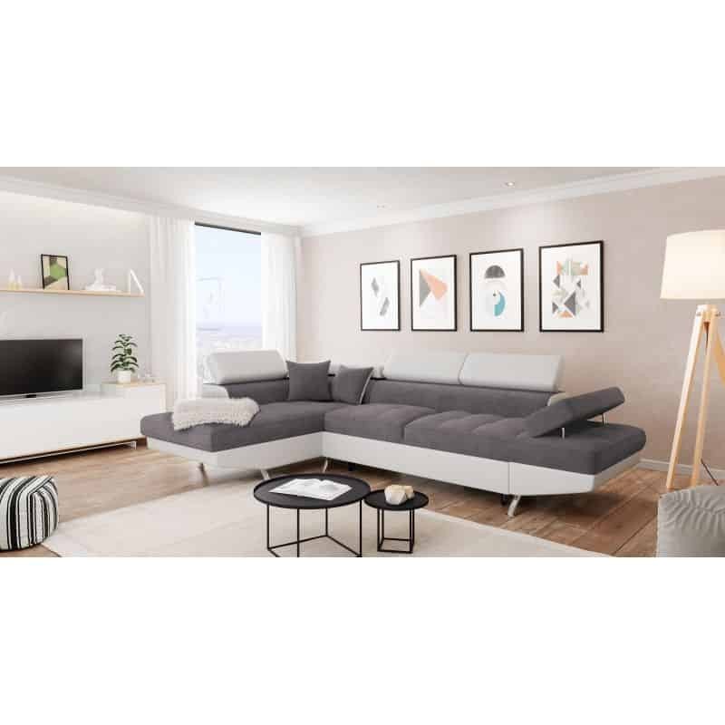 Convertible corner sofa 5 places microfiber and imitation Left Angle RIO (Grey, white) - image 56490