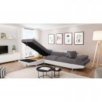 Convertible corner sofa 5 places microfiber and imitation Left Angle RIO (Grey, white)