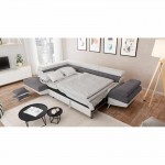 Convertible corner sofa 5 places microfiber and imitation Left Angle RIO (Grey, white)