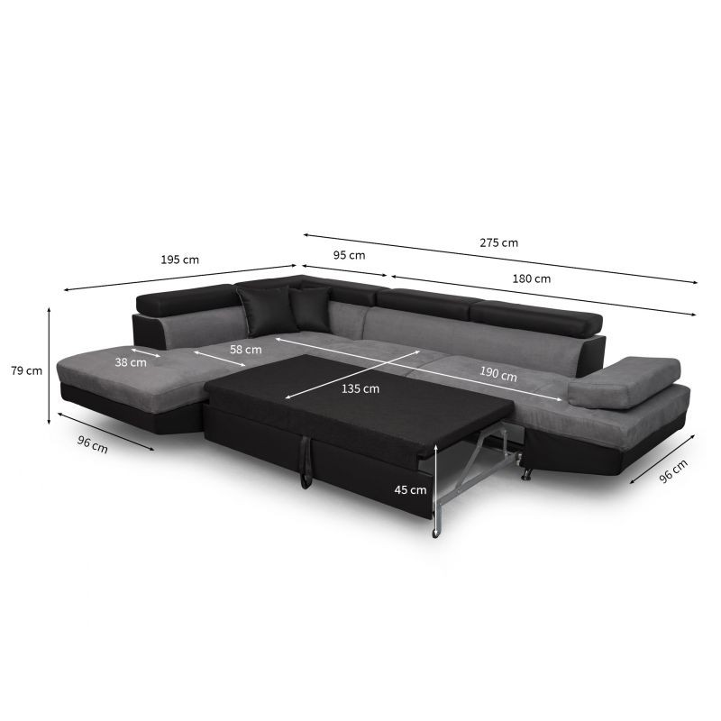 Convertible corner sofa 5 places microfiber and imitation Left Angle RIO (Grey, black) - image 56515