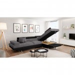 Convertible corner sofa 5 places microfiber and imitation Right Angle RIO (Grey, black)