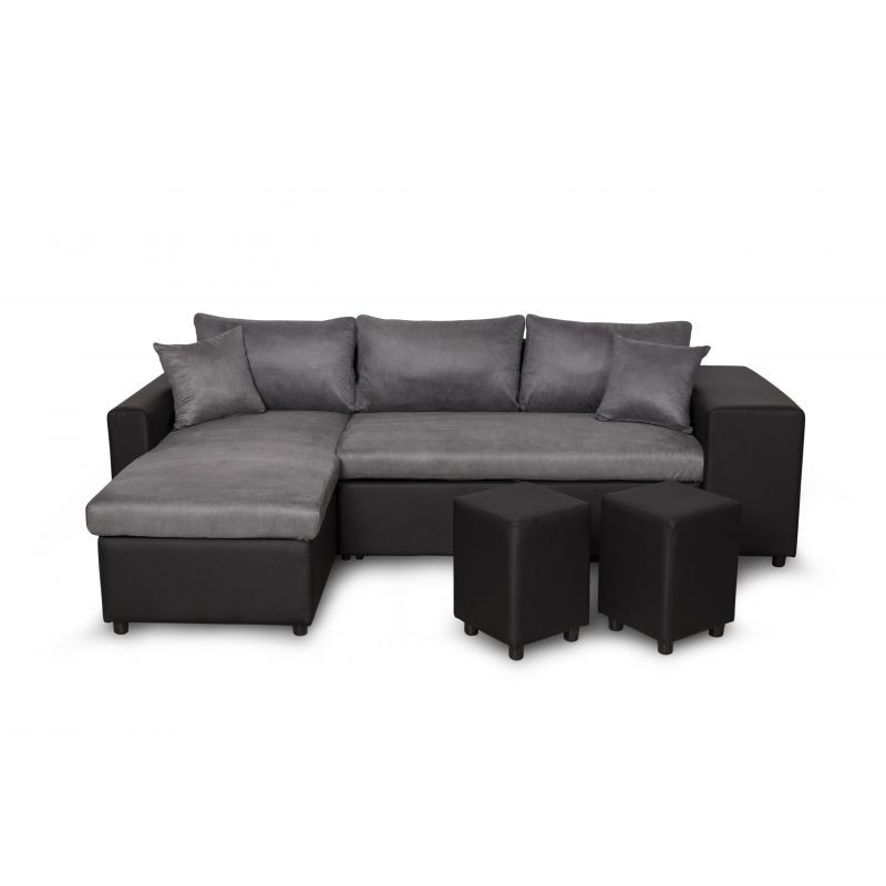 Corner sofa convertible microfiber and imitation Niche right BENTO (Grey, black) - image 56562