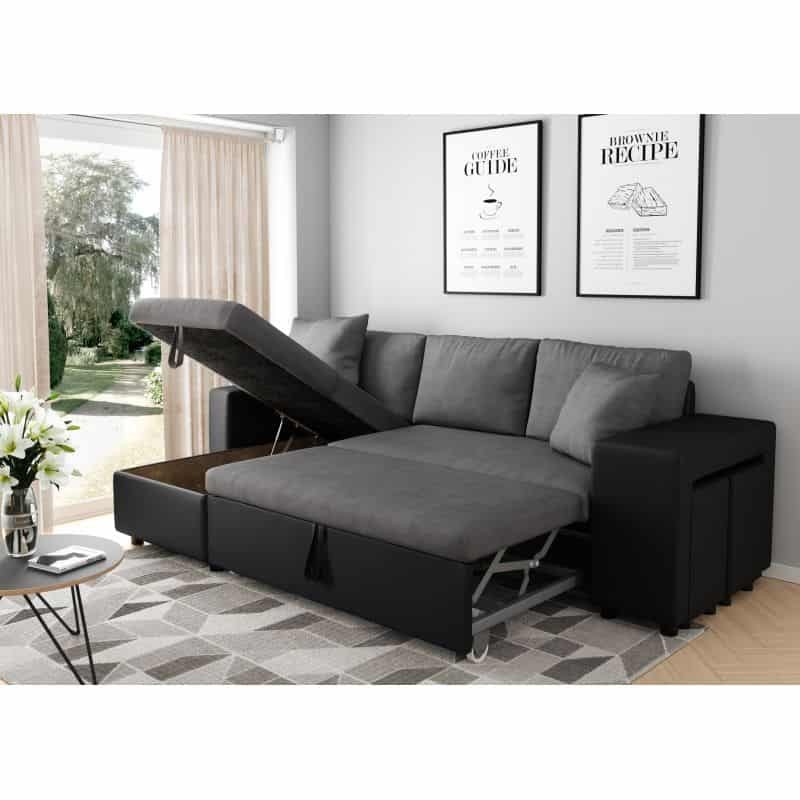 Corner sofa convertible microfiber and imitation Niche right BENTO (Grey, black) - image 56563
