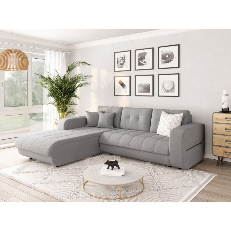 Convertible corner sofa 4 places fabric Left Corner BOND (Light Grey) - image 56588