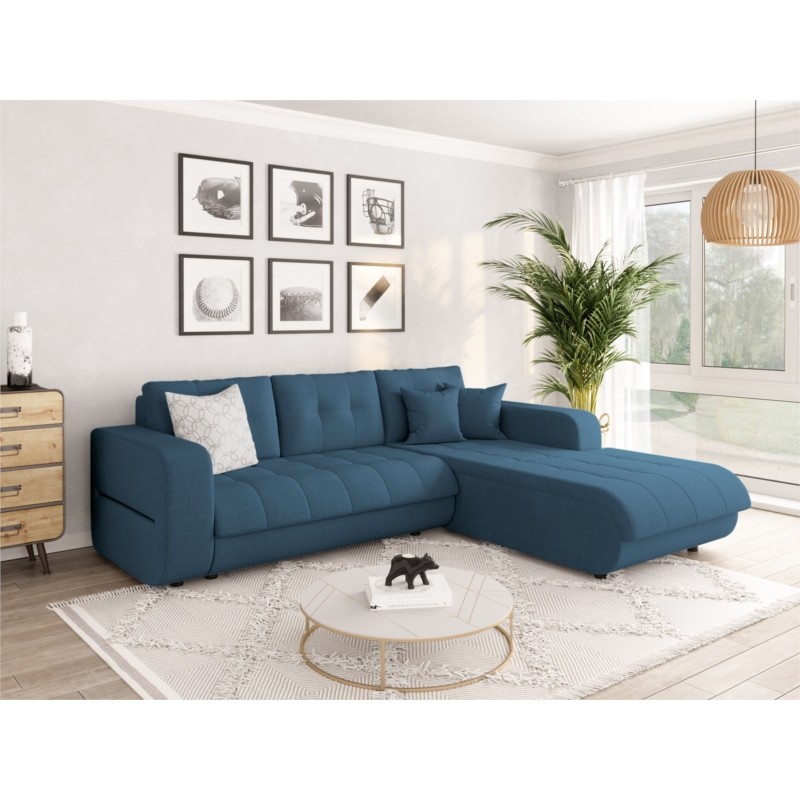 Convertible corner sofa 4 places fabric Right Angle BOND (Petrol blue) - image 56616
